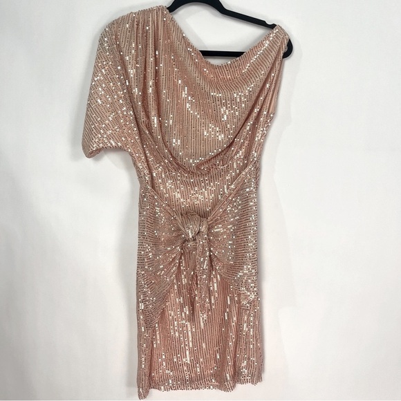 Cocktail Evening Dress Blush Pink Rose Gold Sequin Asymmetrical Sz 2XL NIB - Picture 3 of 5